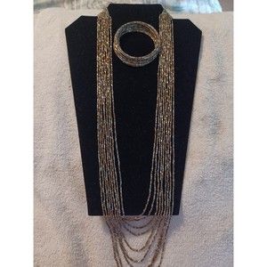 Spring Street Mixed Metallic Multi Strand Necklace and Memory Wire Bracelet